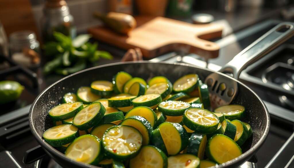 Zucchini braten in der Pfanne Zucchini braten in der Pfanne